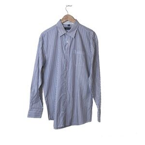 Bogari Mens‎ Button Up Shirt Sz L 16.5/35.5 Stripe Long Sleeve Cotton Pocket NEW